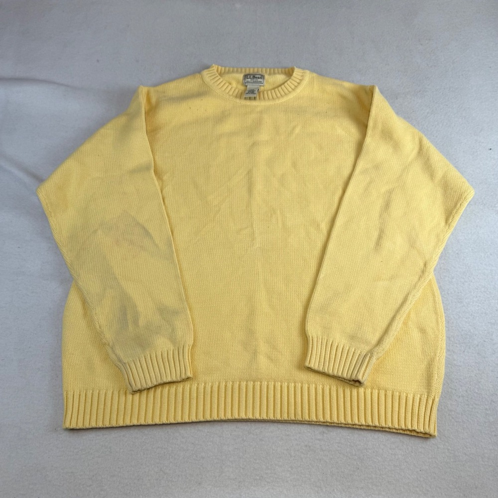 LL Bean Yellow Cotton Crewneck Sweater Mens Large Regular Soft Knit Pullover